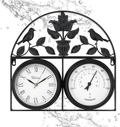 17Inch Large Outdoor Clock,Waterproof Wall Clock with Thermometer,Weatherproof Non-Ticking Quartz Battery Operated Decor Clock for Patio,Garden,Pool,Porch,House Warming Gifts