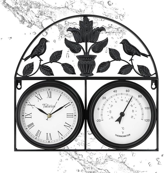 17Inch Large Outdoor Clock,Waterproof Wall Clock with Thermometer,Weatherproof Non-Ticking Quartz Battery Operated Decor Clock for Patio,Garden,Pool,Porch,House Warming Gifts