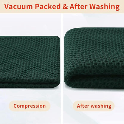 Homaxy 100% Cotton Waffle Weave Kitchen Dish Towels, Ultra Soft Absorbent Quick Drying Cleaning Towel, 13 x 28 Inches, 24-Pack, Blackish Green