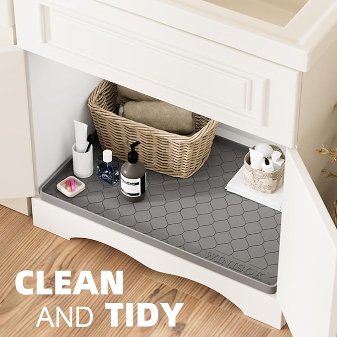 Winisok Silicone Under Sink Mat 28" x 22", kitchen Essentials and Gadgets, Shelf liner and Cabinet Protector, Home Organizers and Storage, Waterproof Bathroom Tray