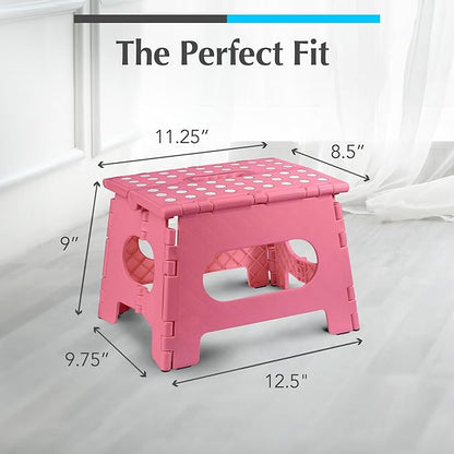 Handy Laundry Folding Lightweight Step Stool - Sturdy Enough to Support Adults - Opens Easy with One Flip - Great for Kitchen, Bathroom or Bedroom (Pink - 9 Inch)