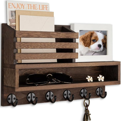 Key and Mail Holder Wall Mount, Key Hanger with Long Storage Box and Key Hooks for Coat, Dog Leash, Home Decor Rack, House Accessories, Entry Way Organizer