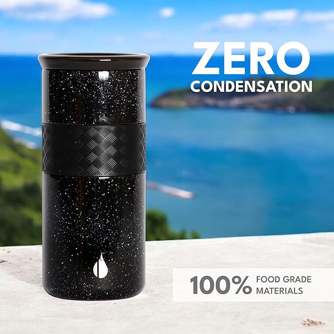 Elemental Artisan Insulated Tumbler, Triple Wall Coffee Travel Mug, Reusable Stainless Steel Coffee Tumbler with Ceramic Lid, Thermal Coffee Cups for Hot (6 Hrs) & Cold (18 Hrs), 16oz - Black Speckle