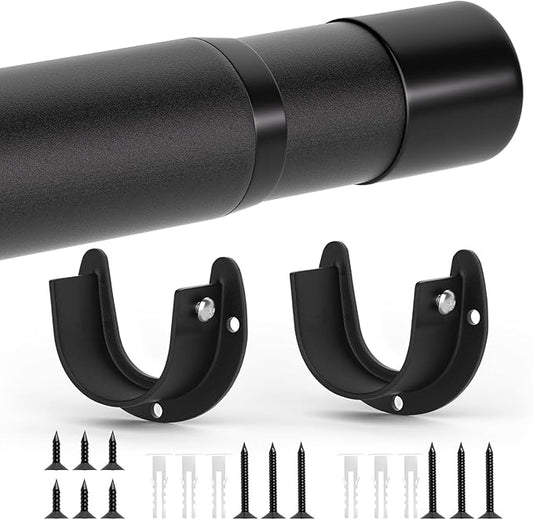 SUTINE Closet Rod, 17 to 38 Inch Adjustable Closet Bar for Hanging Clothes, Heavy Duty Clothes Hanging Rod Closet Poles for Wardrobe, Laundry, Bathroom, Windows, Matte Black, 1.3 Inch Diameter