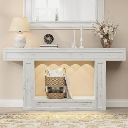 Rresyet 63" Console Table, 2-Tier Entryway Table with Sensor Lights, Coffee Table Behind The Sofa, with U-Shaped Base Suitable for Entryways, Living Rooms, Corridors, and Foyers(White)