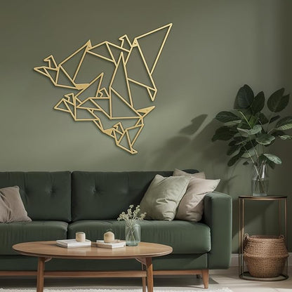SIGNLEADER Metal Wall Art Decor Flocks of Flying Birds Modern Abstract Wall Sculpture Hangings Home Decoration for Living Room, Bedroom, Bathroom, Kitchen, Outdoor - 36" Gold