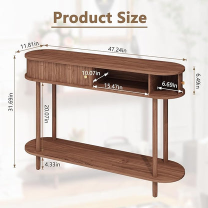 ARTPOWER Modern Entryway Table with Wood Tambour Door, Accent Behind Couch Sofa Console with Storage, Fluted Side Table for Hallway, Living Room, Foyer, Brown