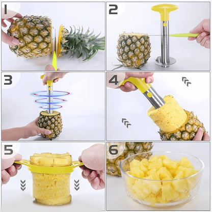 OOKUU Pineapple Corer Cutter, Stainless Steel Fruit Peeler Slicer - Upgraded, Reinforced Thicker Blade, Core Remover with Measure Mark, Kitchen Tool for Diced Pineapple Rings