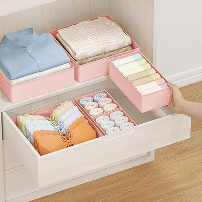 DIMJ Drawer Organizer Clothes 24Pack - Foldable Baby Organizers and Storage & Dresser Organizer for Bedroom, Closet - Nursery Organization Dresser Dividers for underwear, Sock,Bra, Belt, Tie, Pink