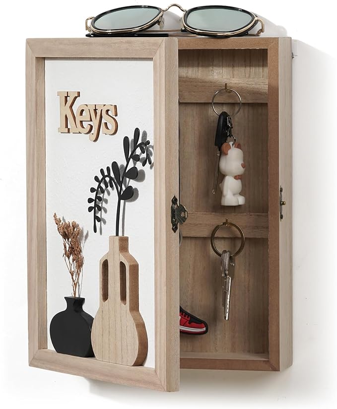 Key Holder Wall Mount Key Holder for Wall, Rustic Vase Key Hooks for Wall Key Hanger with 6 Hooks, Key Storage Box Key Cabinet Key Organizer Key Rack for Home Decor Office Entryway Gift
