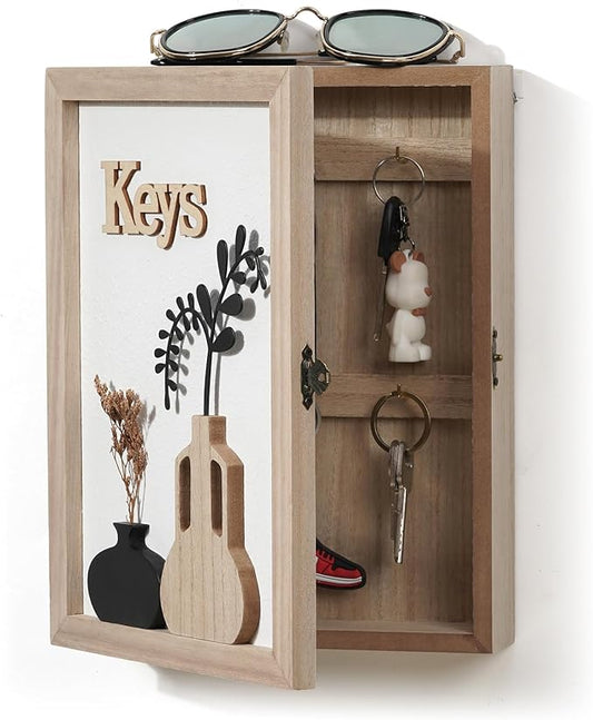 Key Holder Wall Mount Key Holder for Wall, Rustic Vase Key Hooks for Wall Key Hanger with 6 Hooks, Key Storage Box Key Cabinet Key Organizer Key Rack for Home Decor Office Entryway Gift