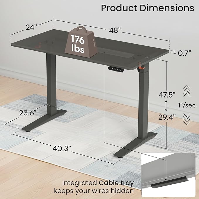 Autonomous White Electric Standing Desk 5 48×24 Inches, Adjustable Height Desk Stand Up Desk, Sit Stand 3 Memory Presets, Cable Tray for Home Office & Computer Workstation