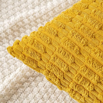 MIULEE Pack of 2 Corduroy Decorative Throw Pillow Covers 16x16 Inch Soft Boho Striped Pillow Covers Modern Farmhouse Home Decor for Summer Sofa Living Room Couch Bed Mustard Yellow