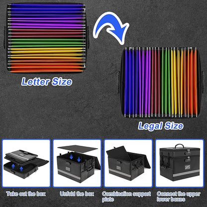 EXLIFBAG 2 Layer File Box with Lock, Portable Document Organizer Box with Handle, Fireproof File Box for Home Office, Legal File Organizer Storage