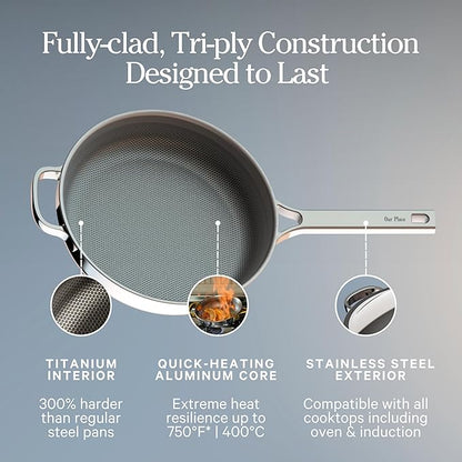 Our Place Titanium Always Pan Pro | 10.6" PFAS-Free Nonstick Frying Pan with Spatula | Chef-Grade Tri-Ply Stainless Steel & Aluminum Build | Induction & Oven-Safe up to 750°F | Gold