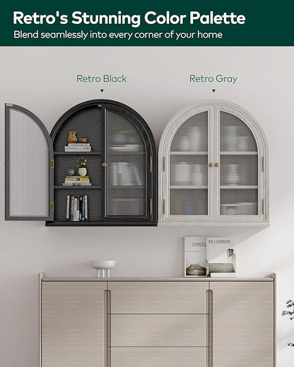 Chogori Arched Bathroom Wall Cabinet, 27x24x9 Inch Over The Toilet Storage Cabinet with Acrylic Doors & 3 Adjustable Shelves, Wall Mounted Cabinet for Bathroom, Kitchen, Laundry Room, 2PCS, Black