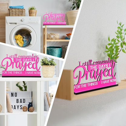 Jetec I Still Remember The Days I Prayed Sign Inspirational Table Blessed Signs Motivational Decor Farmhouse Table Home Centerpieces Faith Wooden Shelf for Living Room Office (Pink Style)