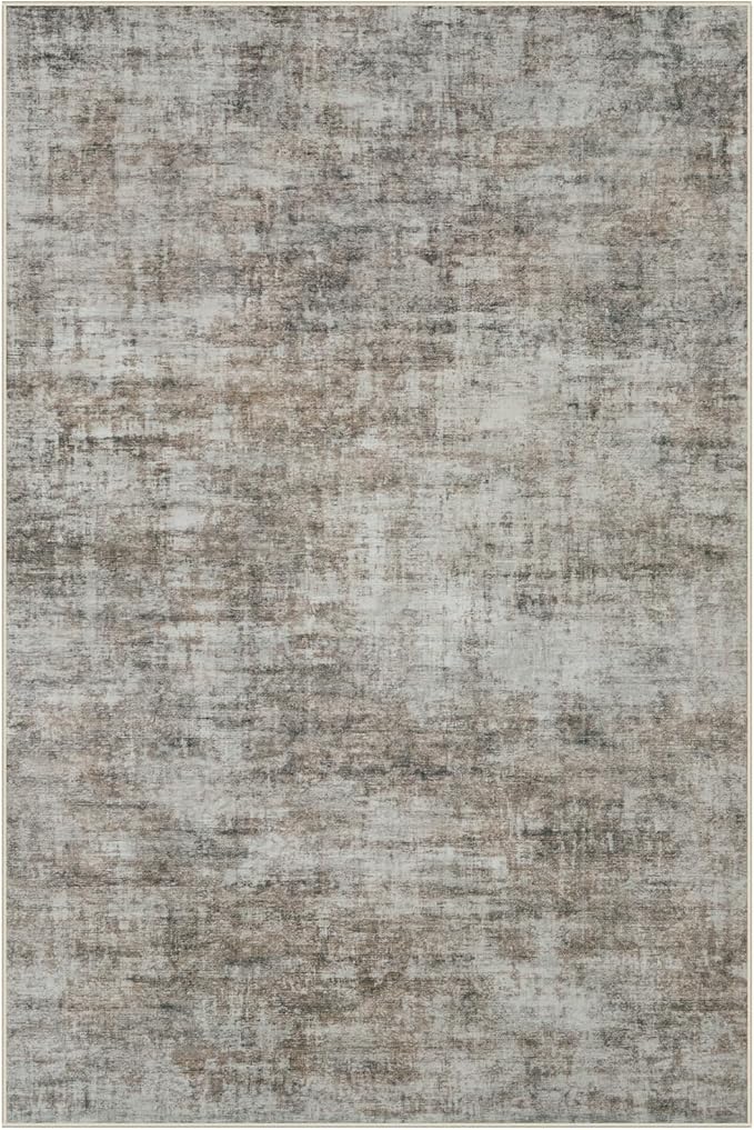 9x12 Area Rugs Washable Rug: Modern Abstract Living Room Rug Soft Anti-Skid Thin Carpet Indoor Floor Non-Shedding Carpets for Bedroom Dining Room Farmhouse Nursery Home Office Brown Black