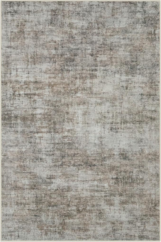9x12 Area Rugs Washable Rug: Modern Abstract Living Room Rug Soft Anti-Skid Thin Carpet Indoor Floor Non-Shedding Carpets for Bedroom Dining Room Farmhouse Nursery Home Office Brown Black