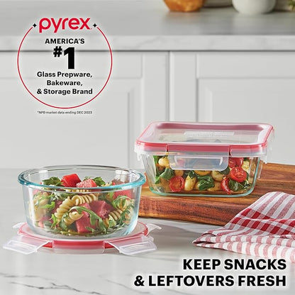 Pyrex Freshlock (7-Pack) Glass Food Storage Containers Set, (1, 2, 4 Cups) Airtight & Leakproof Plastic Locking Lids BPA-Free, Meal Prep Containers Set, Freezer Dishwasher Microwave Safe