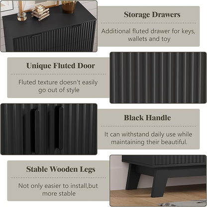 Shoe Cabinet Storage for Entryway, 4 Tier Fluted Shoe Storage Cabinet with 2 Drawers, Narrow Hidden Shoe Organizer with Adjustable Shelves, Freestanding Shoe Rack for Entryway, Hallway, Black