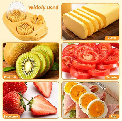 Egg Slicer for Hard Boiled Eggs 3 In 1, 3 Slicing Modes Eggs Dicer, Stainless Steel Egg Cutter, Kitchen Chopper Tool for Egg, Butter, Strawberry, Tomato, Mushroom, and Grape, Dishwasher Safe (yellow)