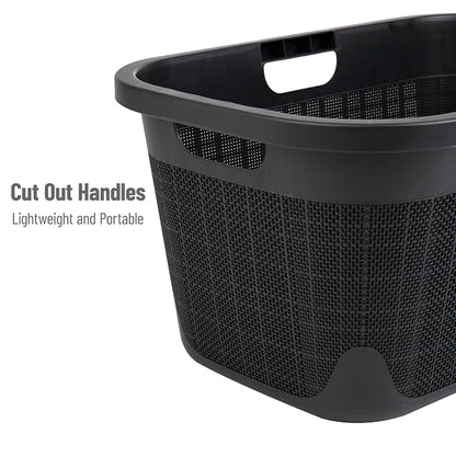 Mind Reader 40L Laundry Basket, Linen Design Clothes Hamper, Plastic Storage Bin with Handles, Black