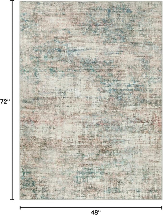 4x6 Area Rugs Washable Rug: Modern Abstract Living Room Rug Soft Anti-Skid Thin Carpet Indoor Floor Non-Shedding Carpets for Bedroom Dining Room Farmhouse Nursery Home Office - Multi Color