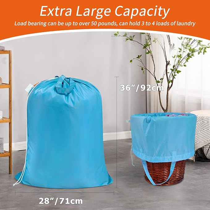 Polecasa Extra Heavy-Duty Laundry Bag 28x36”- Machine Washable Large Storage Bag with Reinforced Handles & Drawstring Closure & ID Tag for College Dorm Travel -Gulf Blue