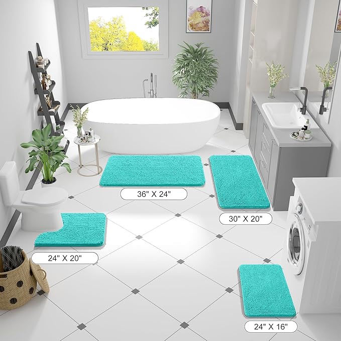 OLANLY Bathroom Runner Rugs 47x24, Extra Soft Absorbent Chenille Bath Rugs, Rubber Backing Quick Dry, Machine Washable Long Bath Mats for Bathroom Floor, Tub and Shower, Home Decor Accessories, Teal