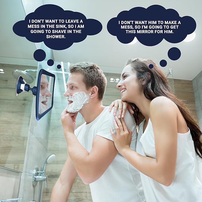 MIRRORVANA Fogless Shower Mirror for Shaving with Upgraded Suction, Anti Fog Shatterproof Surface and 360° Swivel, 6.3" x 6.3" (Blue)