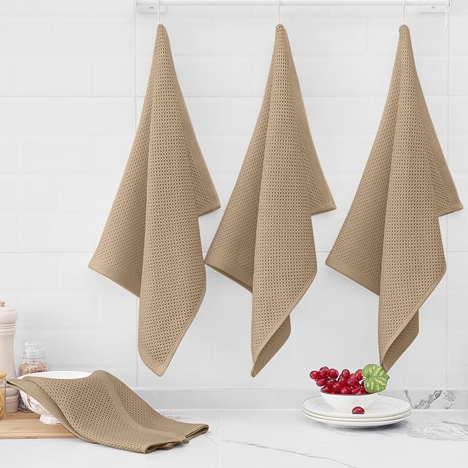 Homaxy 100% Cotton Oversized Waffle Weave Kitchen Dish Towels, Ultra Soft Absorbent Quick Drying Cleaning Towel, 20x28 Inches, 6-Pack, Tan