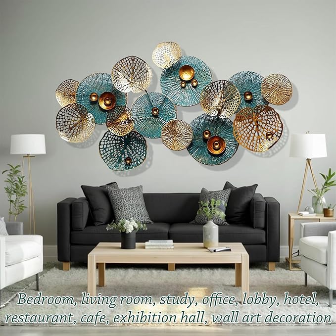 edaknez Metal Wall Decor for Living Room, Metal Flower Wall Art, 3D Stacked Leaves Wall Art Decor, Modern Lotus Flower Hanging Wall Decor (C 50 inch x 26 inch)