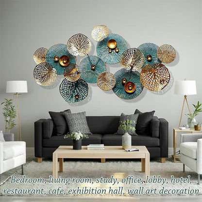 edaknez Metal Wall Decor for Living Room, Metal Flower Wall Art, 3D Stacked Leaves Wall Art Decor, Modern Lotus Flower Hanging Wall Decor (C 50 inch x 26 inch)