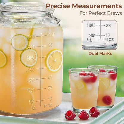 ComSaf 1 Gallon Square Glass Jars with Airtight Lids (135oz, Set of 2), Extra-Wide Mouth Canisters with Measurement Marks for Bulk Flour Storage, Fermenting Kombucha & Pickling
