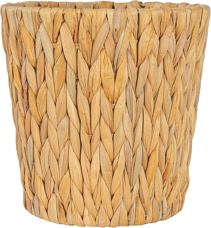 Household Essentials Handwoven Round Water Hyacinth Waste Basket with Plastic Liner, Natural