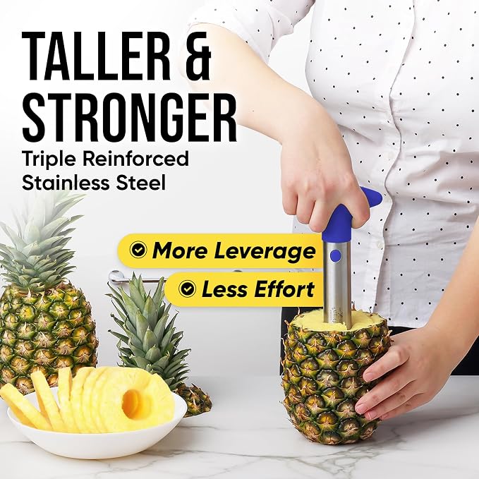 Zulay Kitchen Pineapple Corer and Slicer Tool – Stainless Steel Pineapple Cutter with Eye Remover Tool – Ergonomic Handle & Easy Core Remover – Reinforced Heavy-Duty Blade – Royal Blue