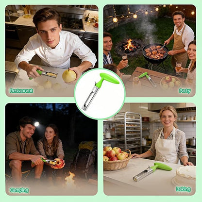 Premium Stainless Steel Apple Corer, Professional Fruit Core Remover Tool with Ergonomic Red Handle, Serrated Blades for Apples, Pears, Peaches, Plums, Easy Use & Clean (Green)