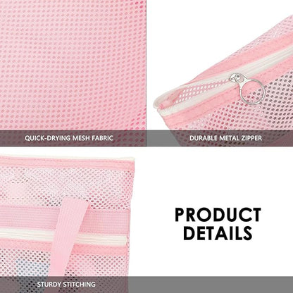 GYEUKHAM Portable Mesh Shower Caddy with 2 Zipper Pockets & Dual Handles, Quick-Drying Hanging Shower Tote for College Dorm, Gym, Travel & Camping, Pink