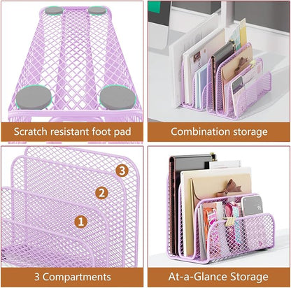 gianotter Mail Organizer Countertop, Metal File Holder with 3-Slot, Purple Desk Accessories & Workspace Organizers (Purple)