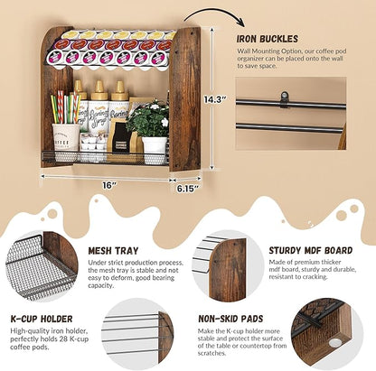 Lixple K Cup Holder - 2-Tier K Cup Organizer, Metal Coffee Pod Holder for Counter, Easy Assembly (Rustic Brown)