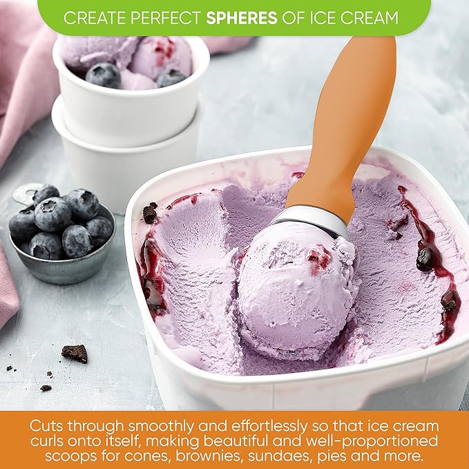 Spring Chef Metal Ice Cream Scoop with Soft Grip Handle - Heavy Duty Sturdy Ice Cream Scooper for Frozen Yogurt, Gelato, Sorbet, Sundae, Melon - Dishwasher Safe Kitchen Tool - Set of 2 - Mango