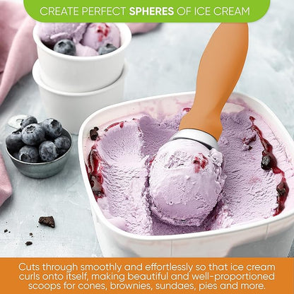 Spring Chef Metal Ice Cream Scoop with Soft Grip Handle - Heavy Duty Sturdy Ice Cream Scooper for Frozen Yogurt, Gelato, Sorbet, Sundae, Melon - Dishwasher Safe Kitchen Tool - Set of 2 - Mango