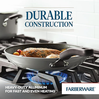 Farberware Cookstart DiamondMax Nonstick Cookware/Pots and Pans Set, Dishwasher Safe, Includes Baking Pan and Cooking Tools, 15 Piece - Silver