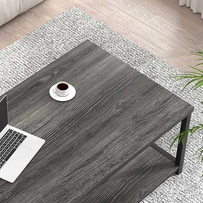 FOLUBAN Industrial Coffee Table with Storage Shelf, Modern Rustic Wooden and Metal Rectangle Center Table for Living Room, Dark Gray, 47 Inch