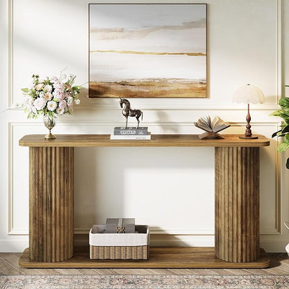 Tribesigns 63" Long Console Table, Mid Century Modern Behind Couch Sofa Table with Shelves, 2-Tier Entryway Table for Hallway, Entrance, Foyer, Living Room