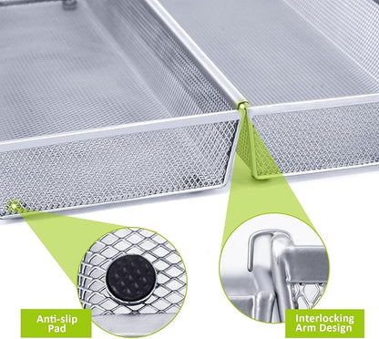 Neudeco Silverware Drawer Organizer, Pack 5, Silver | Utensil Organizer, For Large Utensils, Interlocking Arm, Cutlery Tray for Knives Fork Spoon