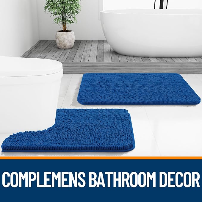 OLANLY Small Bathroom Rugs 24x16, Soft Absorbent Chenille Bath Rugs, Rubber Backing Quick Dry, Machine Washable Bath Mats for Bathroom Floor, Tub and Shower, Home Decor Accessories, Deep Navy Blue