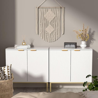 Fluted Sideboard, Buffet Cabinet with Storage, Wooden with Doors and Shelves, Accent Cabinet for Living Dining Room, Entryway