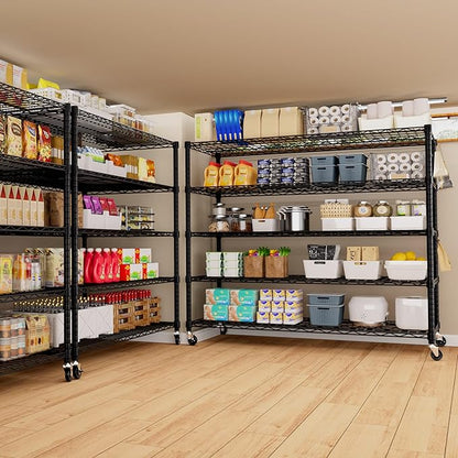 PrimeZone 5 Tier 80.7" Hx55.5 Wx24 D Wire Shelving with Wheels 3000lbs NSF Certified Storage Shelves Heavy Duty Metal Shelf Adjustable Rolling Rack Commercial Garage Restaurant Warehouse Kitchen 4Pcs